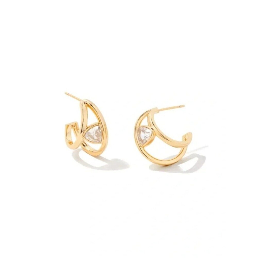 Kendra Scott Gold Arden Huggie Earrings in White Crystal NWT